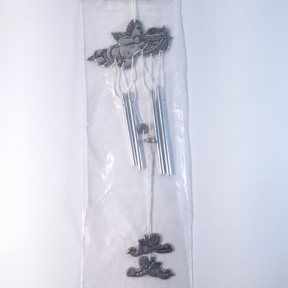 NOS Cherub Angel Pewter Indoor Outdoor Cupid Bow Arrow Windchimes